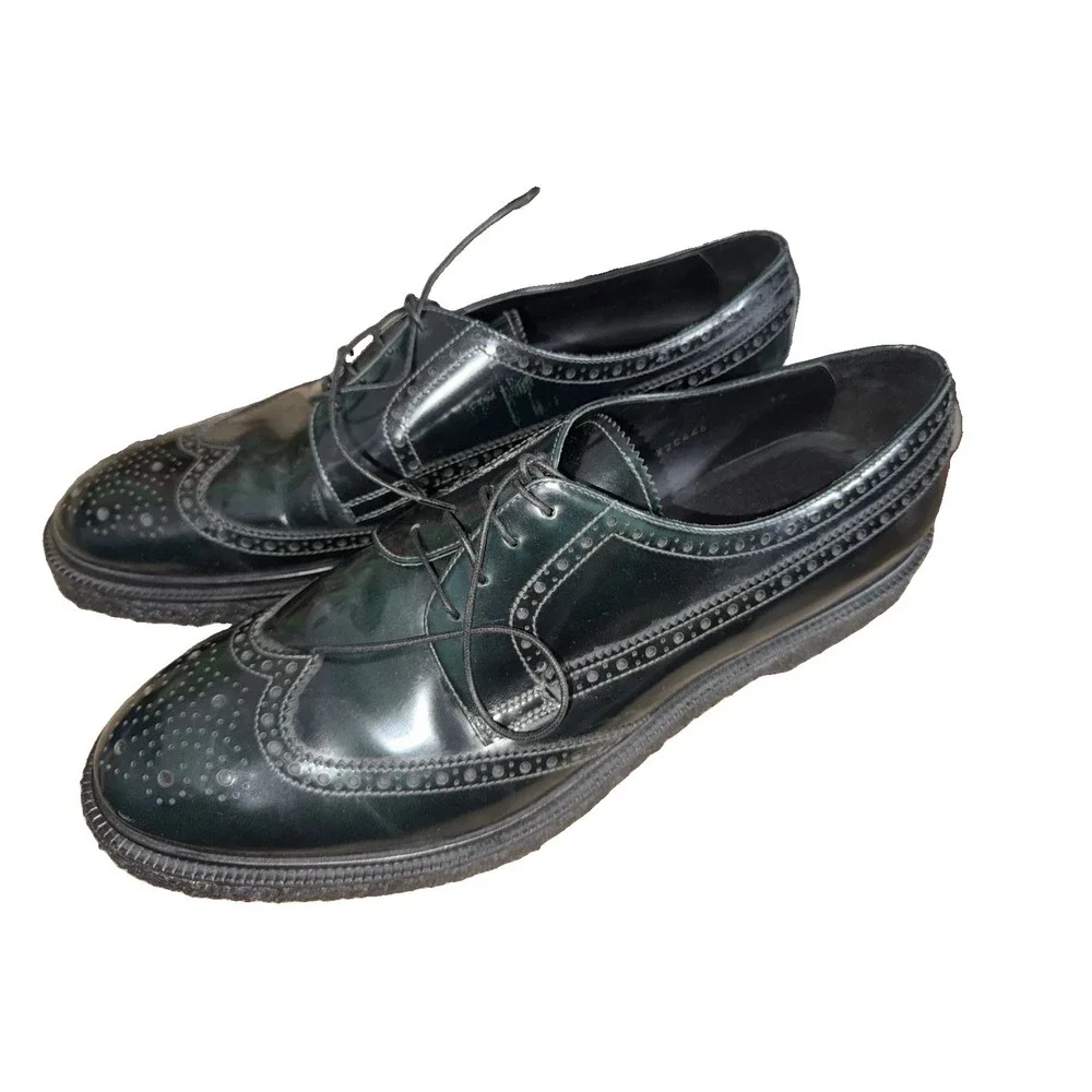 Giorgio Armani Green Leather Wingtip Brogue Crepe Sole Derby Shoes X2C446 Sz 12